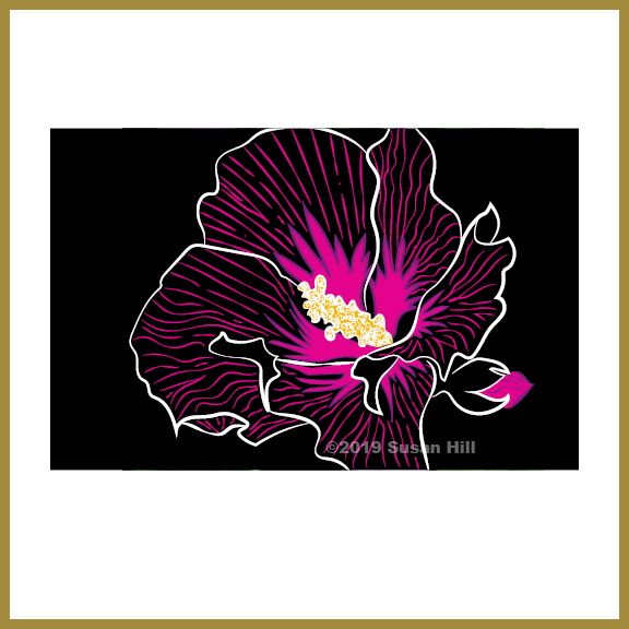 hollyhocks flower illustration ©2019 Susan Hill