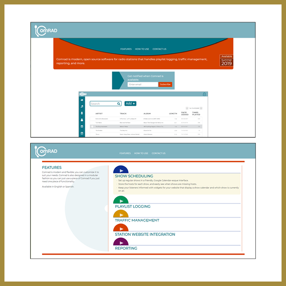 landing page for Comrad website
